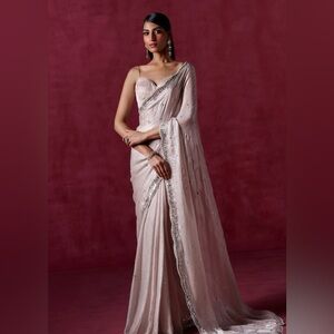 Nude silk embroidered saree S Lashkaraa